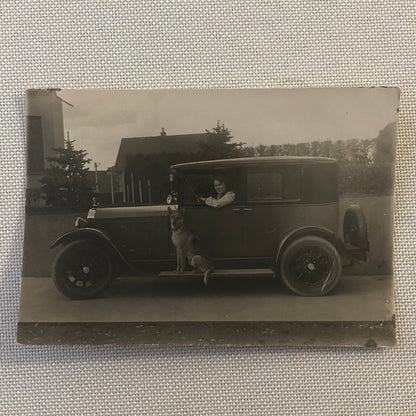 Vintage Dog Photo German Shepherd Car Woman Automobile Photograph AL22SM1