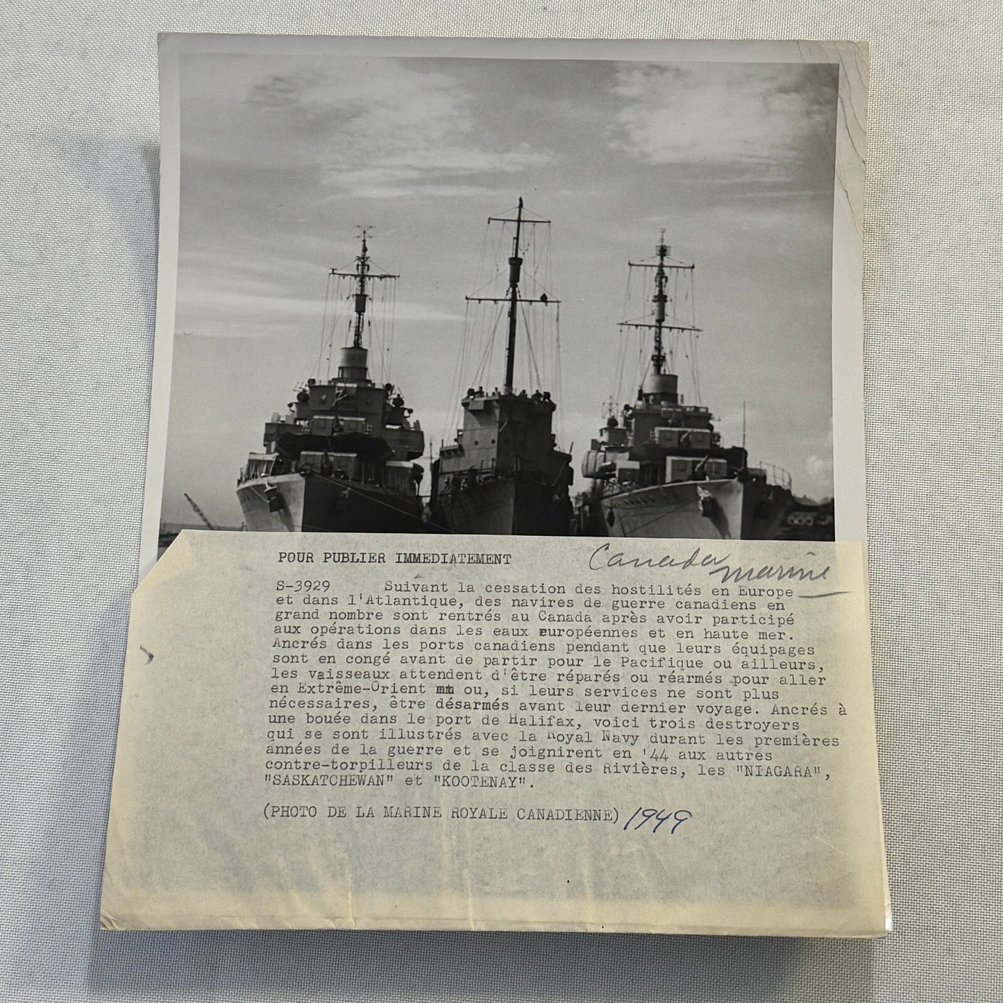 Vintage Military Ship Press Photo Photograph Canadian Niagara Saskatchewan