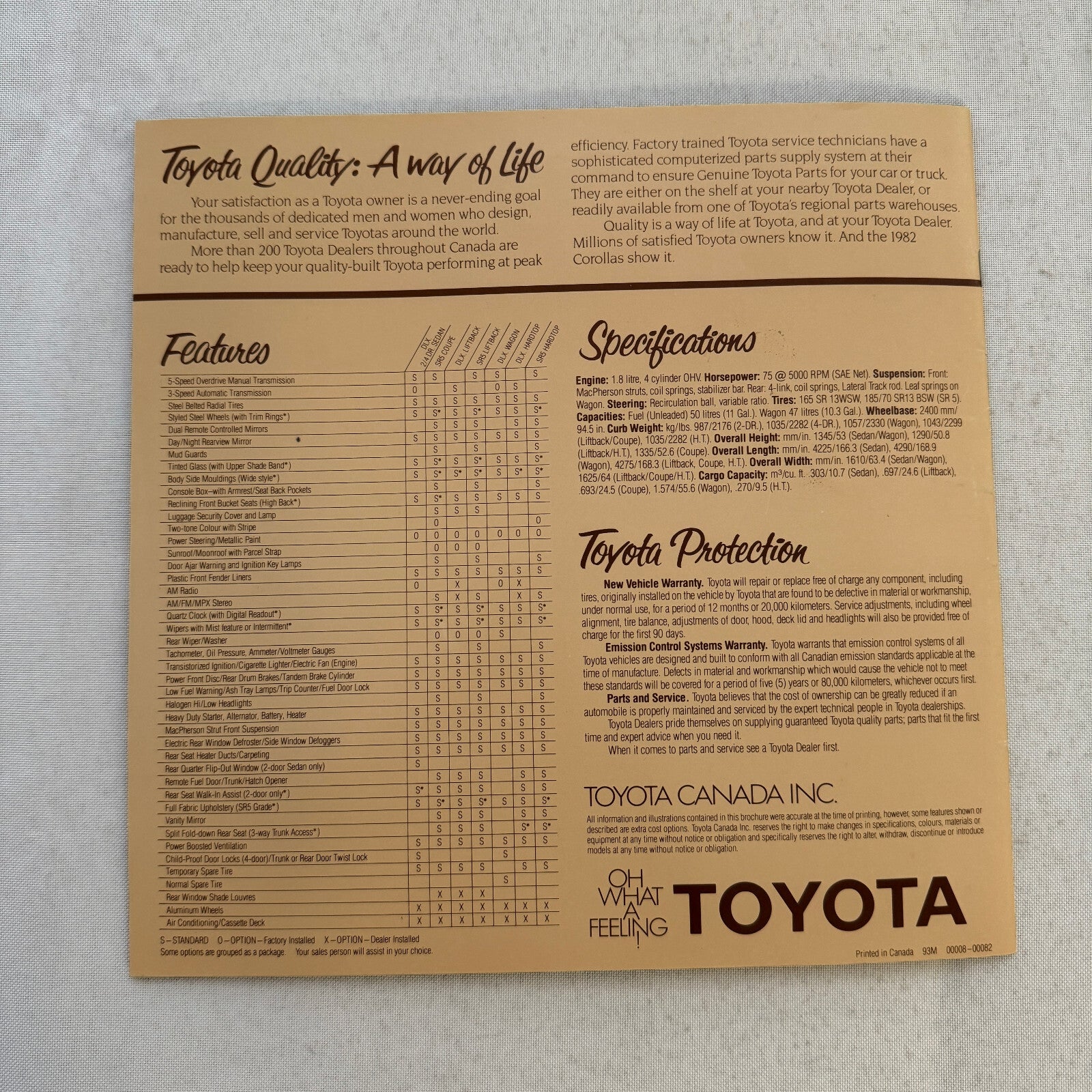 1982 Toyota Corolla Car Sales Brochure Catalog DLX SR5 Coupe Hardtop Wagon