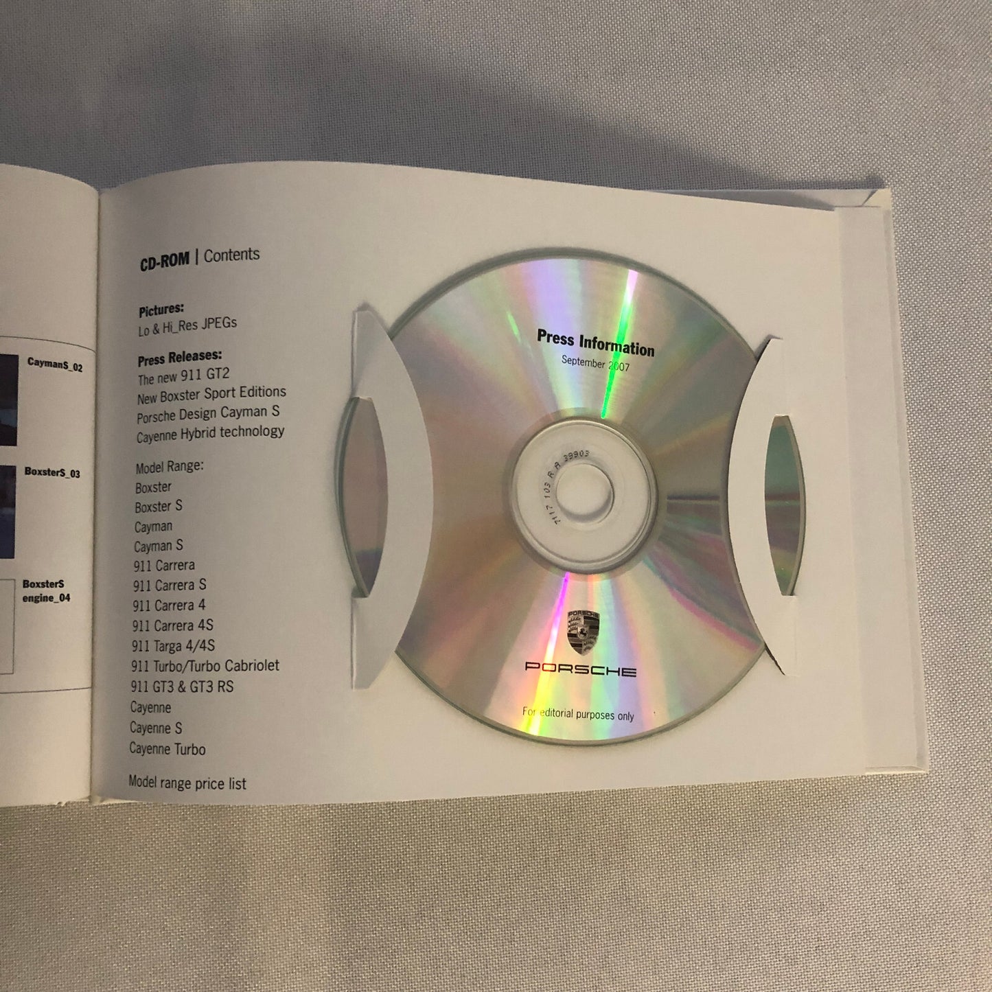 2007 Porsche Press Kit Book Brochure 911 GT2 Cayman S Boxster Sport Cayenne +
