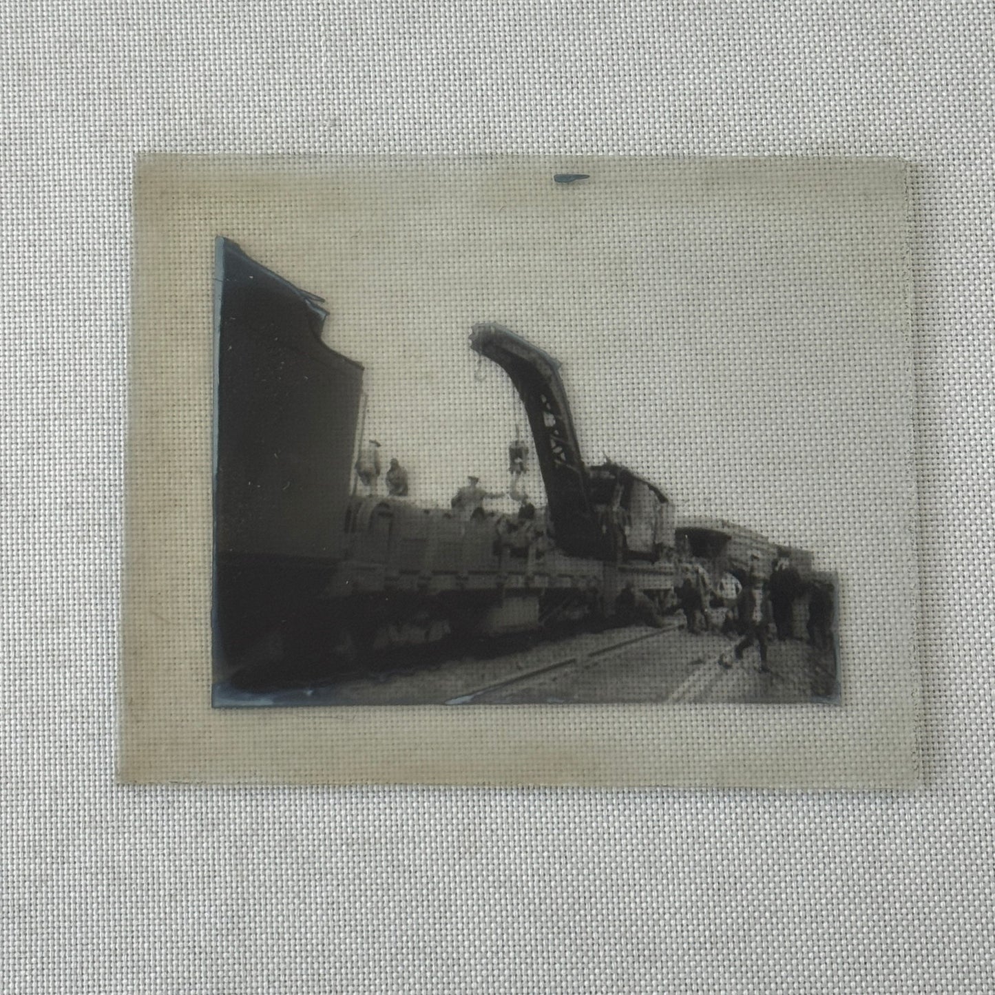 Antique Glass Plate Lantern Slide Photo Train with Crane