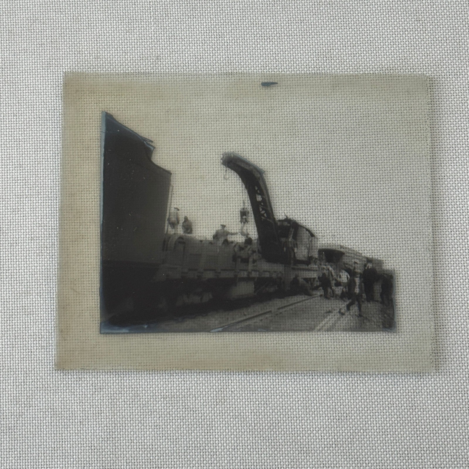 Antique Glass Plate Lantern Slide Photo Train with Crane
