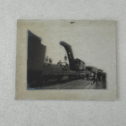 Antique Glass Plate Lantern Slide Photo Train with Crane
