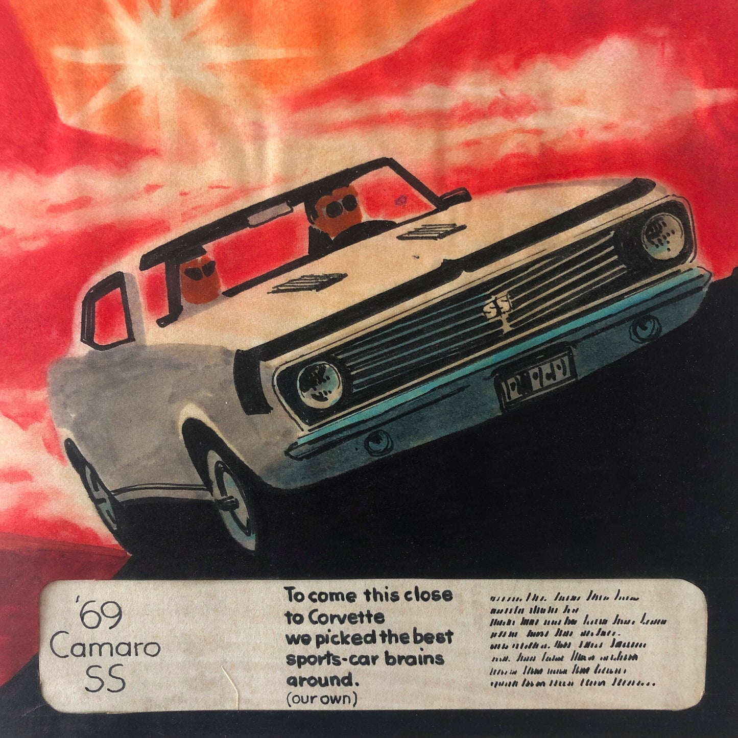 Vintage 1969 Chevrolet Camaro SS Advertising Agency Concept Art Illustration 