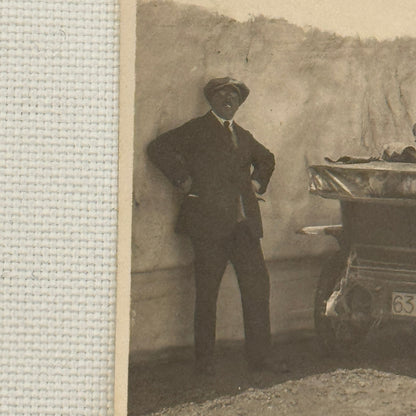 Vintage Photograph Photo Antique Car Automobile People in Snow Mountain