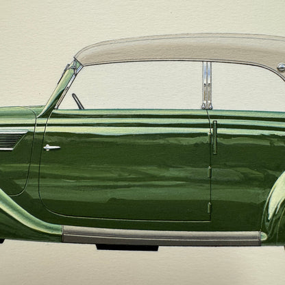 1938 Ford V8 Type 48 Cabriolet Car Illustration Art Drawing Hand Drawn