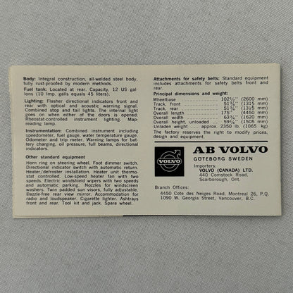 Volvo Canadian Series Car Sales Brochure Catalog Vintage Advertising