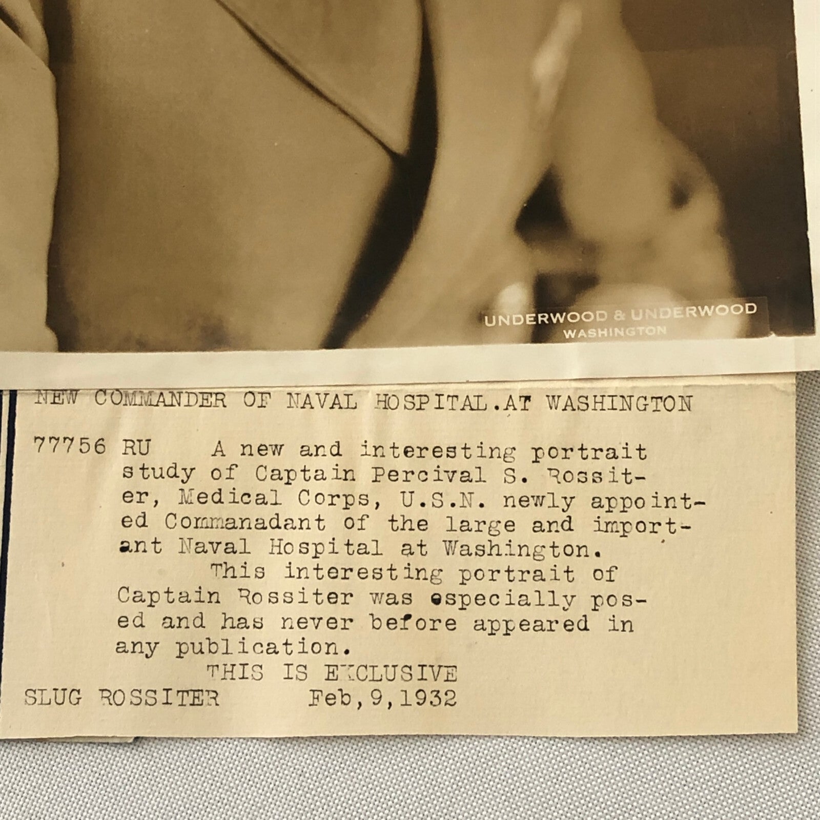 Press Photo Photograph Navy Hospital Captain Percival Rossiter Washington 1932