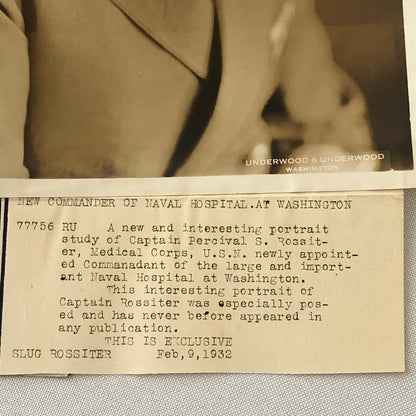Press Photo Photograph Navy Hospital Captain Percival Rossiter Washington 1932