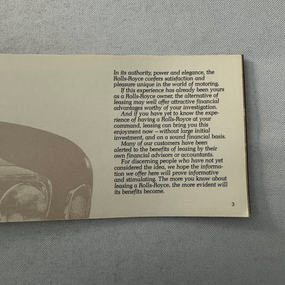 Rolls Royce Car Leasing Sales Brochure Catalog Corniche Camargue Silver Shadow