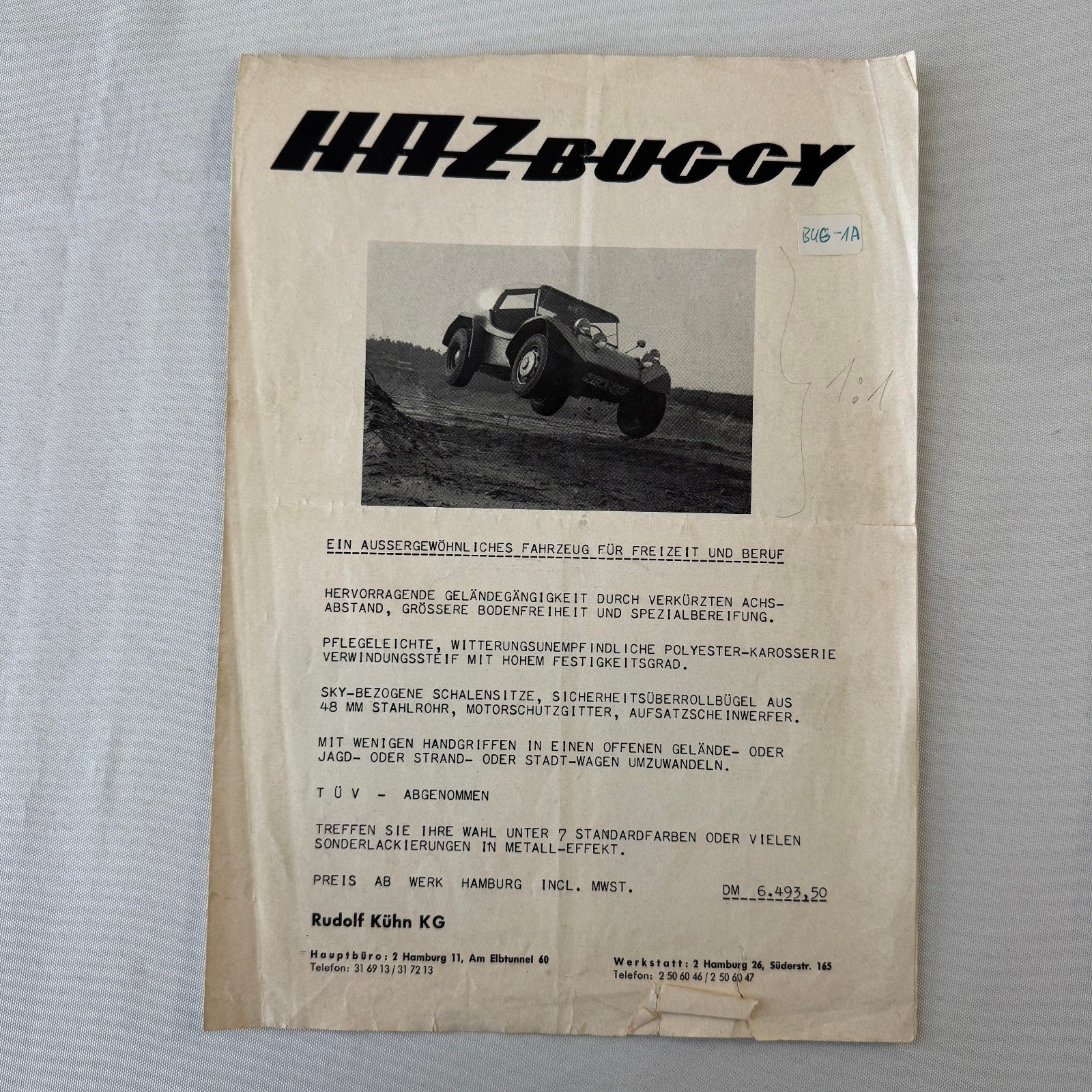 Haz Buggy Dune Buggy Vintage Brochure Flyer Advertisement Ephemera Car GERMAN