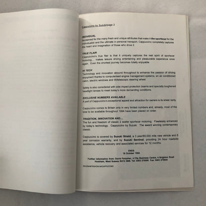 Suzuki Capuccino Press Kit with Photo British UK Brochure