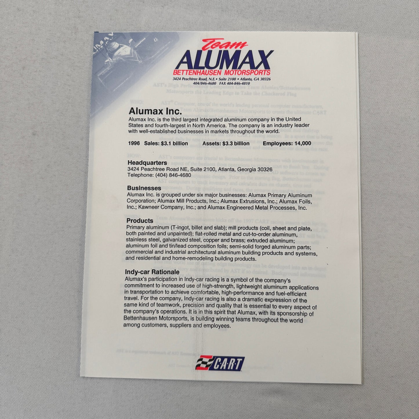 Bettenhausen Alumax Racing Press Kit Brochure 1997 CART Patrick Carpentier