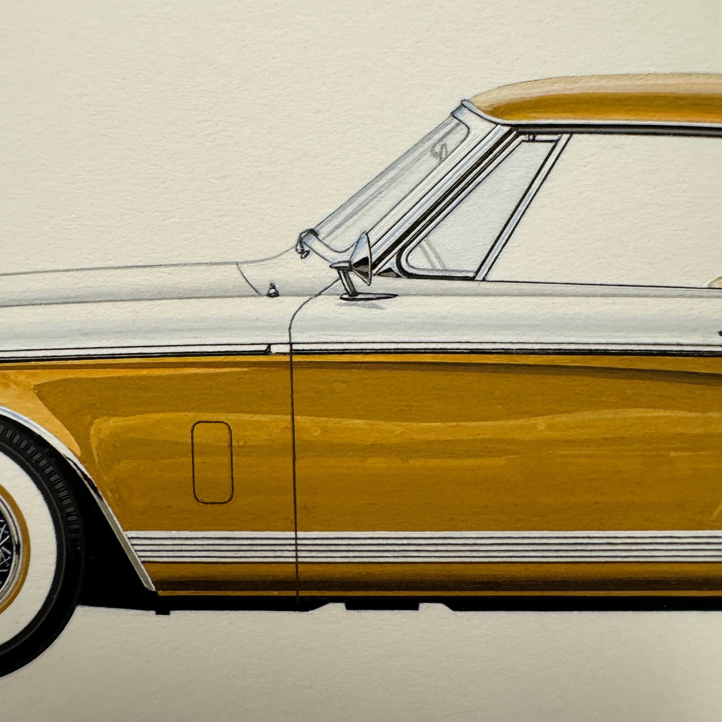 1956 Studebaker Golden Hawk Automobile Illustration Art Drawing Hand Drawn