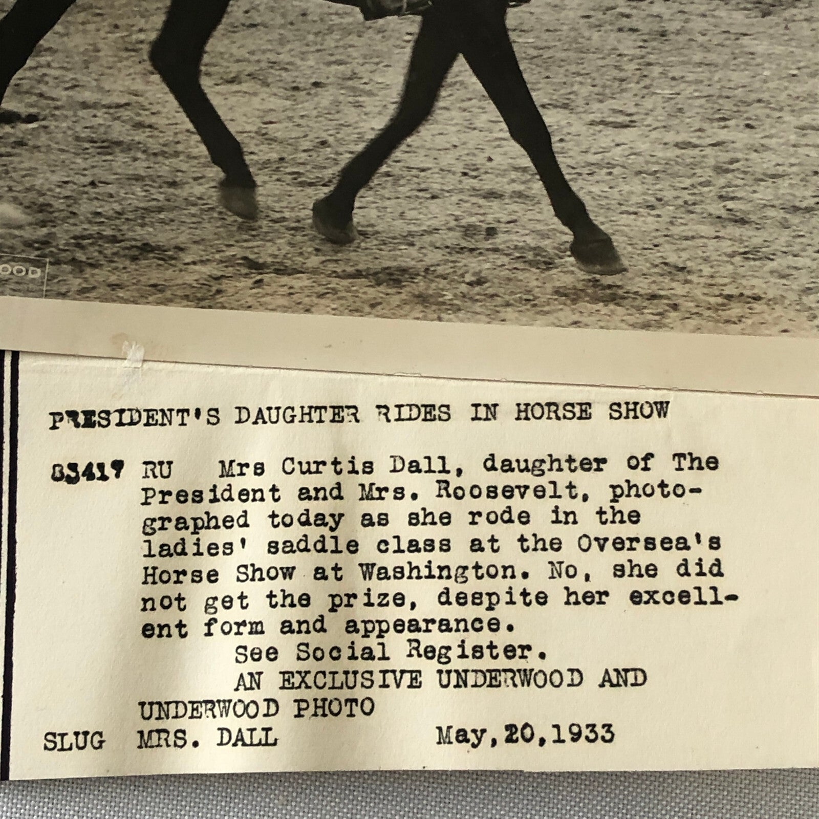 Press Photo Photograph President Franklin Roosevelt Daughter Riding Horse 1933