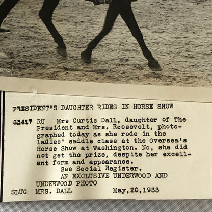 Press Photo Photograph President Franklin Roosevelt Daughter Riding Horse 1933