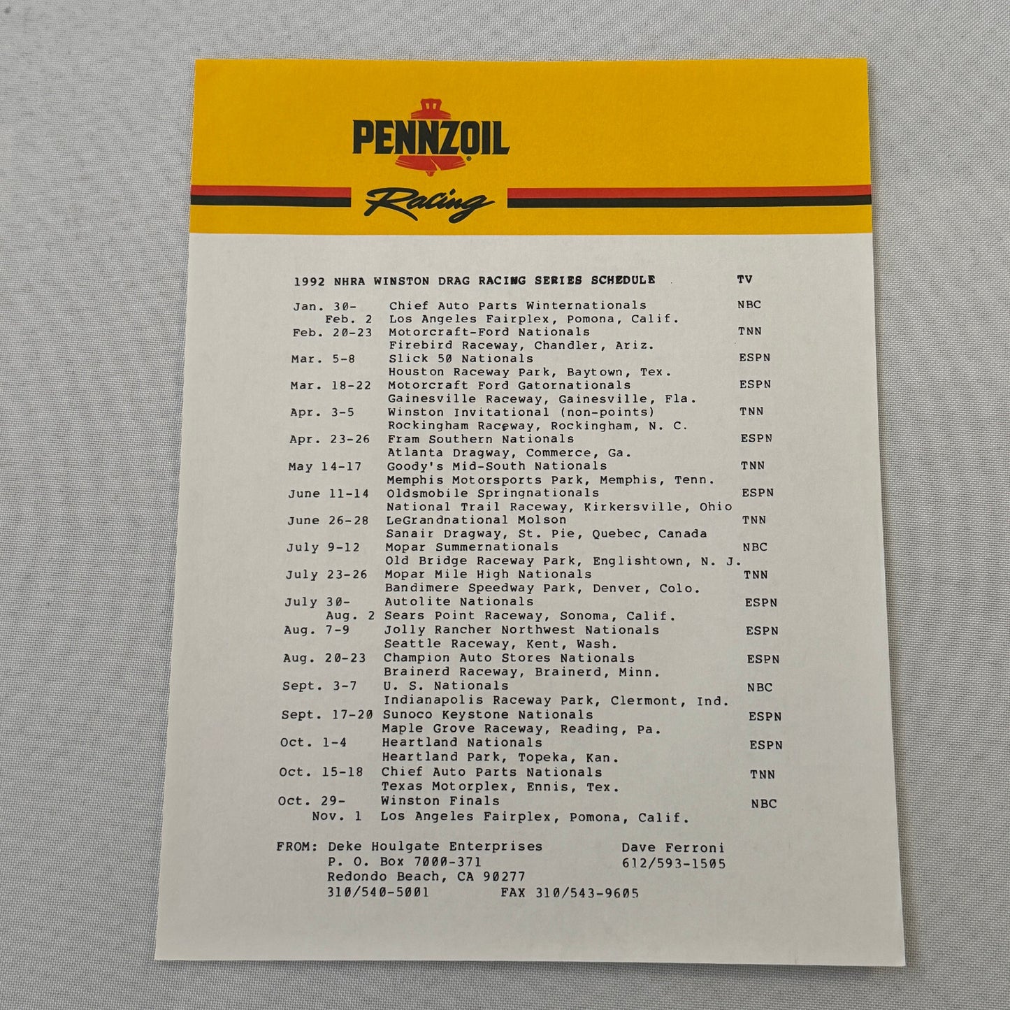 Vintage Pennzoil Racing Press Kit Top Fuel Dragster Pontiac Trans Am