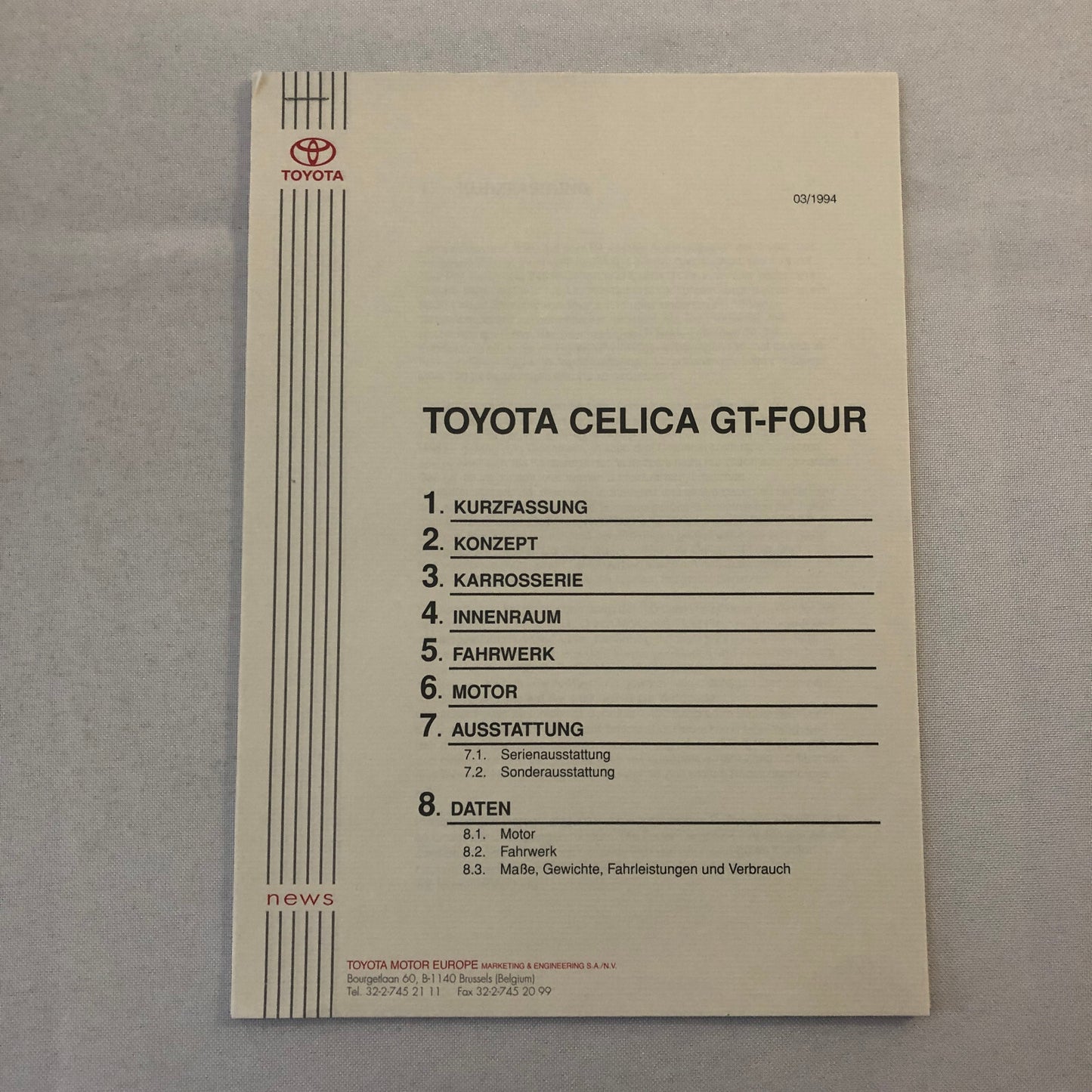 1994 Toyota Celica GT-Four Car Press Kit with Photos GERMAN TEXT European