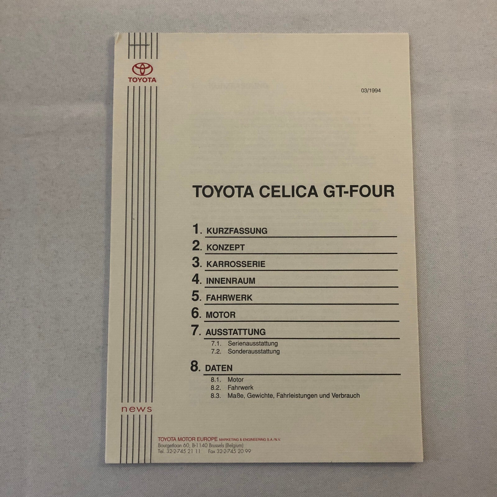 1994 Toyota Celica GT-Four Car Press Kit with Photos GERMAN TEXT European