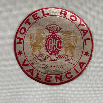 Vintage Travel Luggage Label Hotel Royal Valencia Espana Spain Spanish