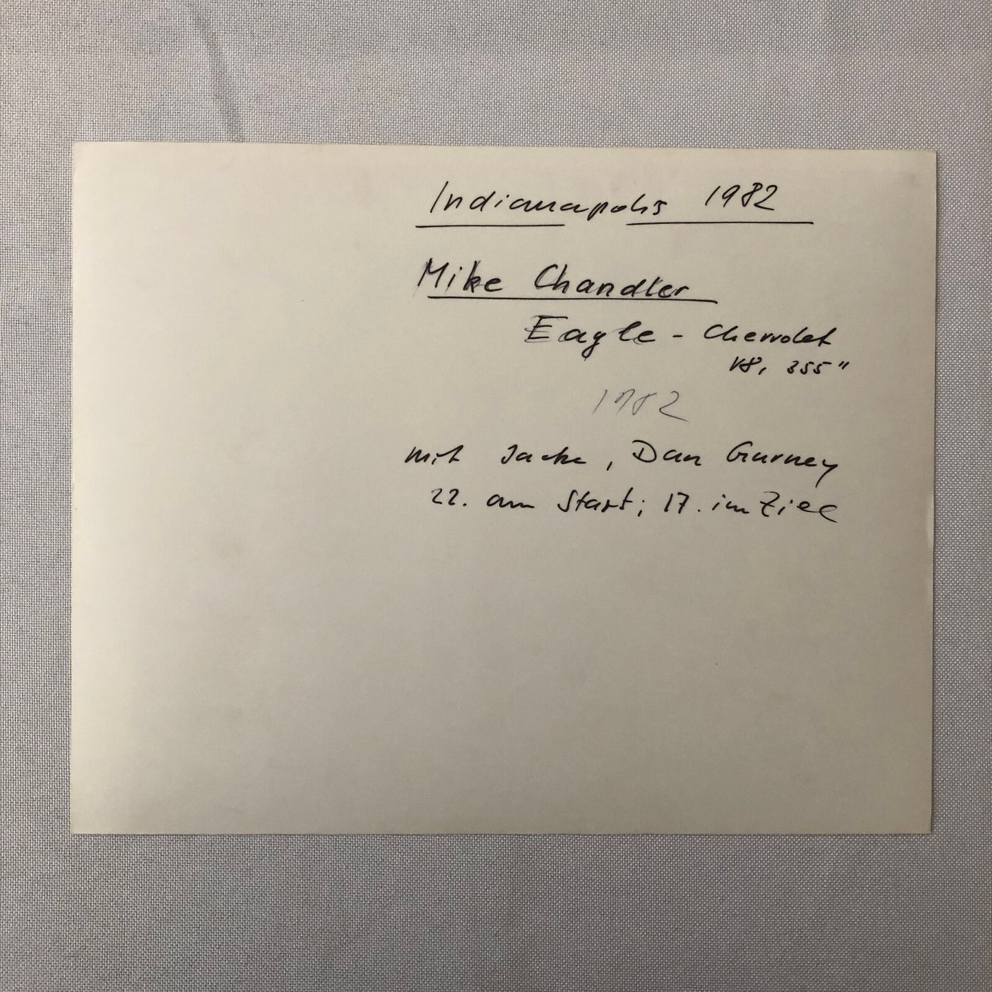 Vintage Indy Indianapolis Racing Photo Photograph Mike Chandler 1982