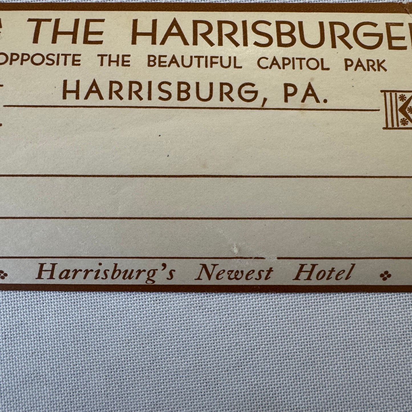 Vintage Hotel Travel Label The Harrisburger Hotel Harrisburg PA Pennsylvania