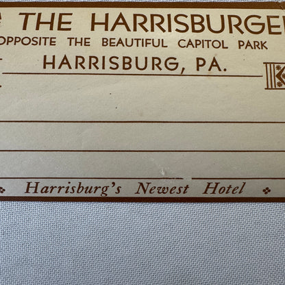 Vintage Hotel Travel Label The Harrisburger Hotel Harrisburg PA Pennsylvania