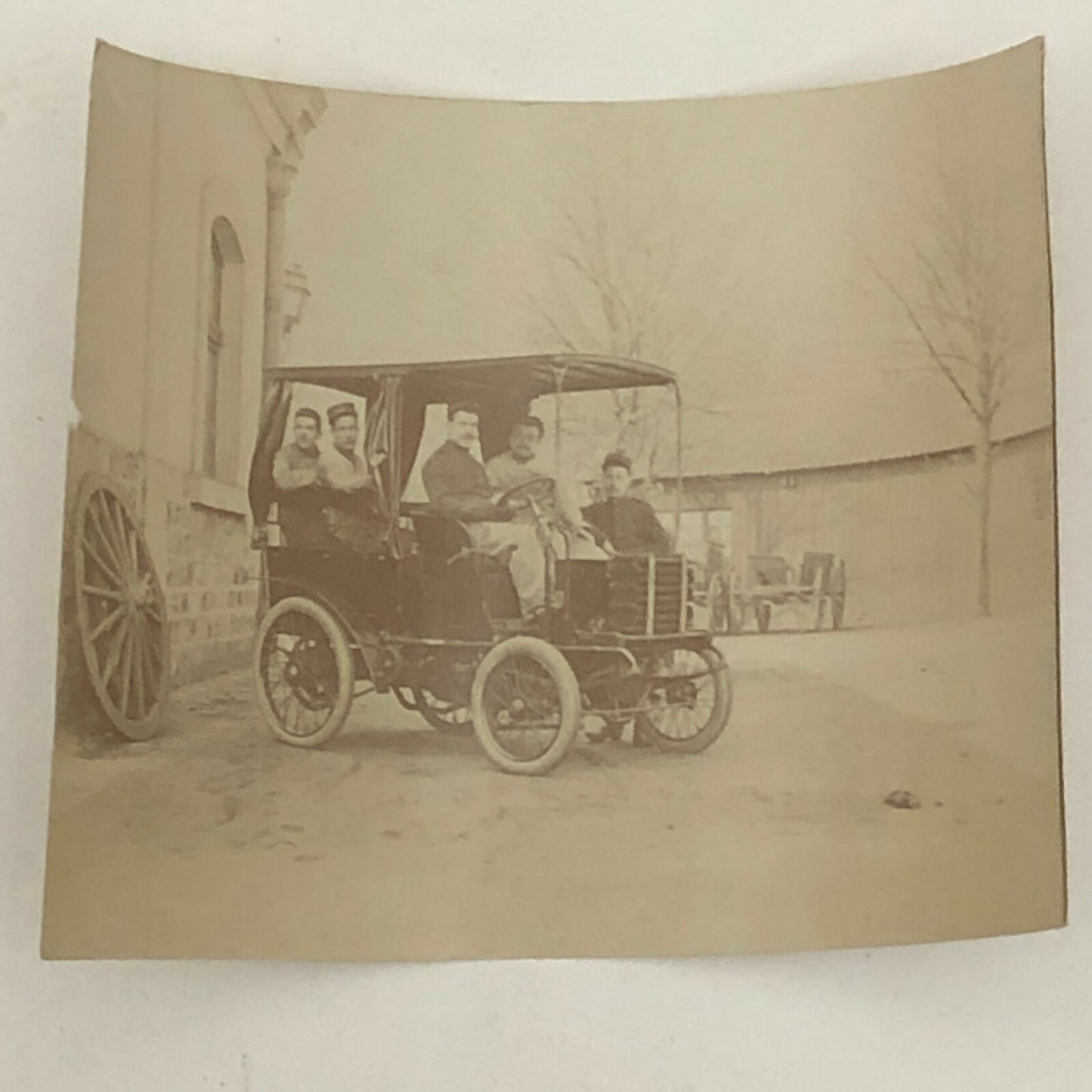 Antique Photo Photograph Print Men in Early Automobile Car Vehicle Italian ?