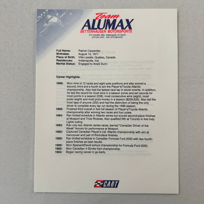 Bettenhausen Alumax Racing Press Kit Brochure 1997 CART Patrick Carpentier