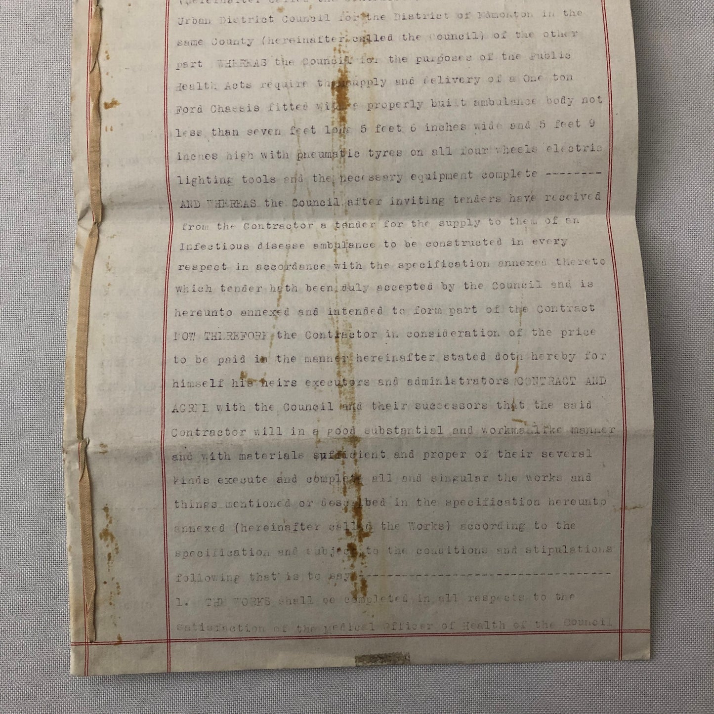 1922 Government Contract for Infectious Disease Ambulance Edmonton London UK