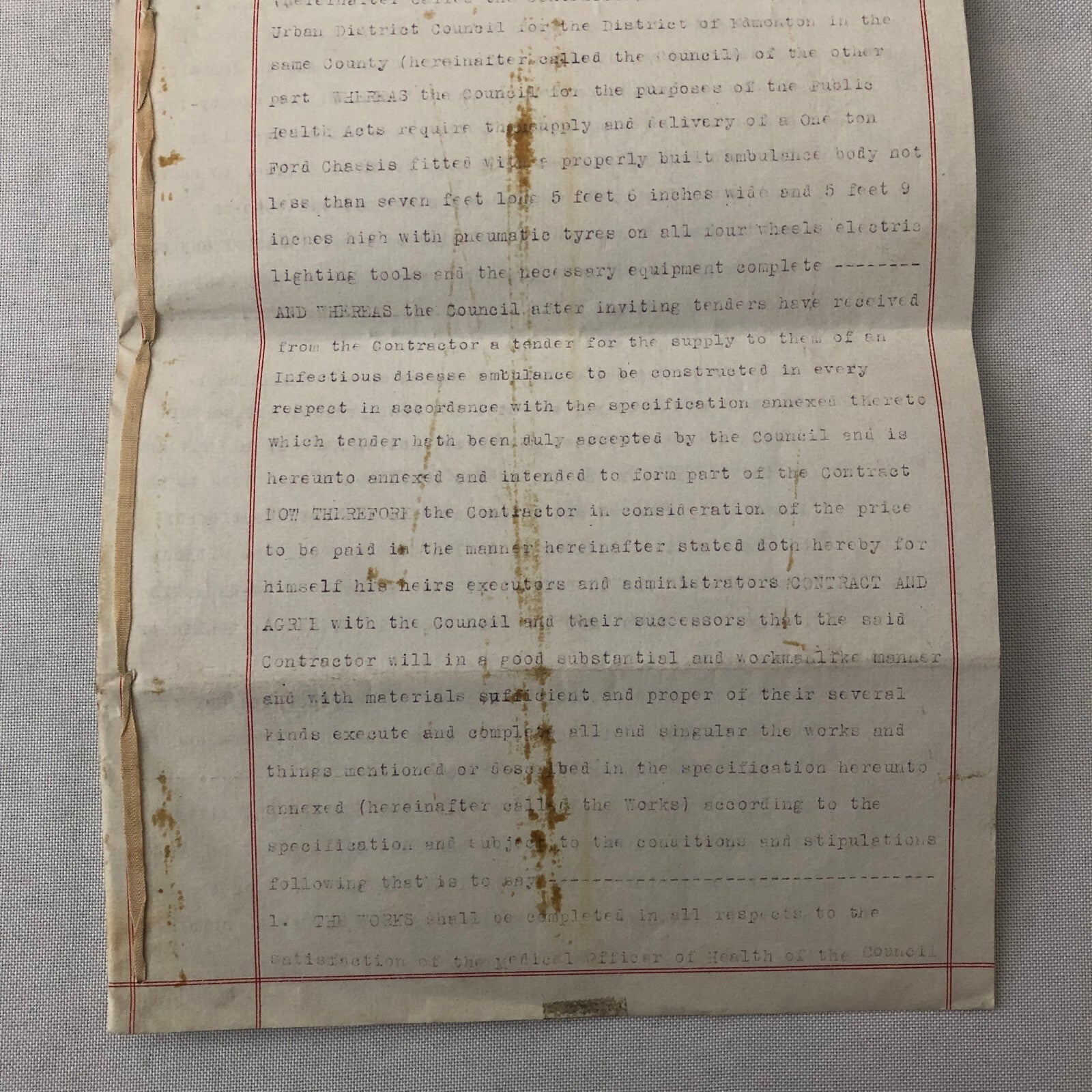 1922 Government Contract for Infectious Disease Ambulance Edmonton London UK