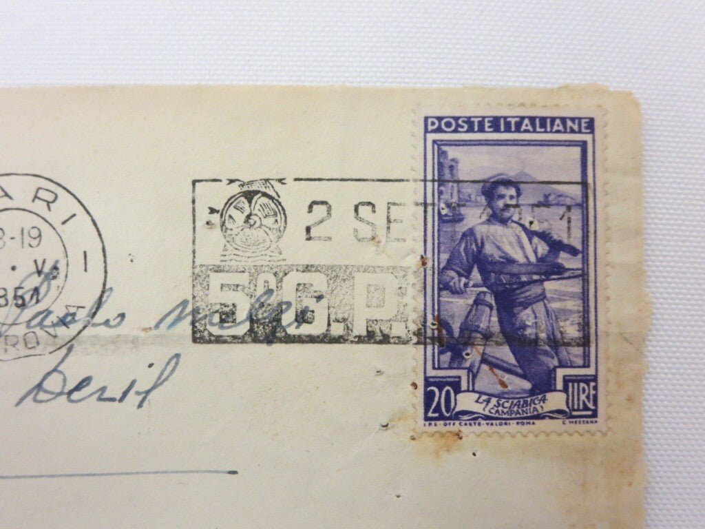 Vintage 1951 Grand Prix Bari Racing Stamp on Envelope with Postage Stamp 