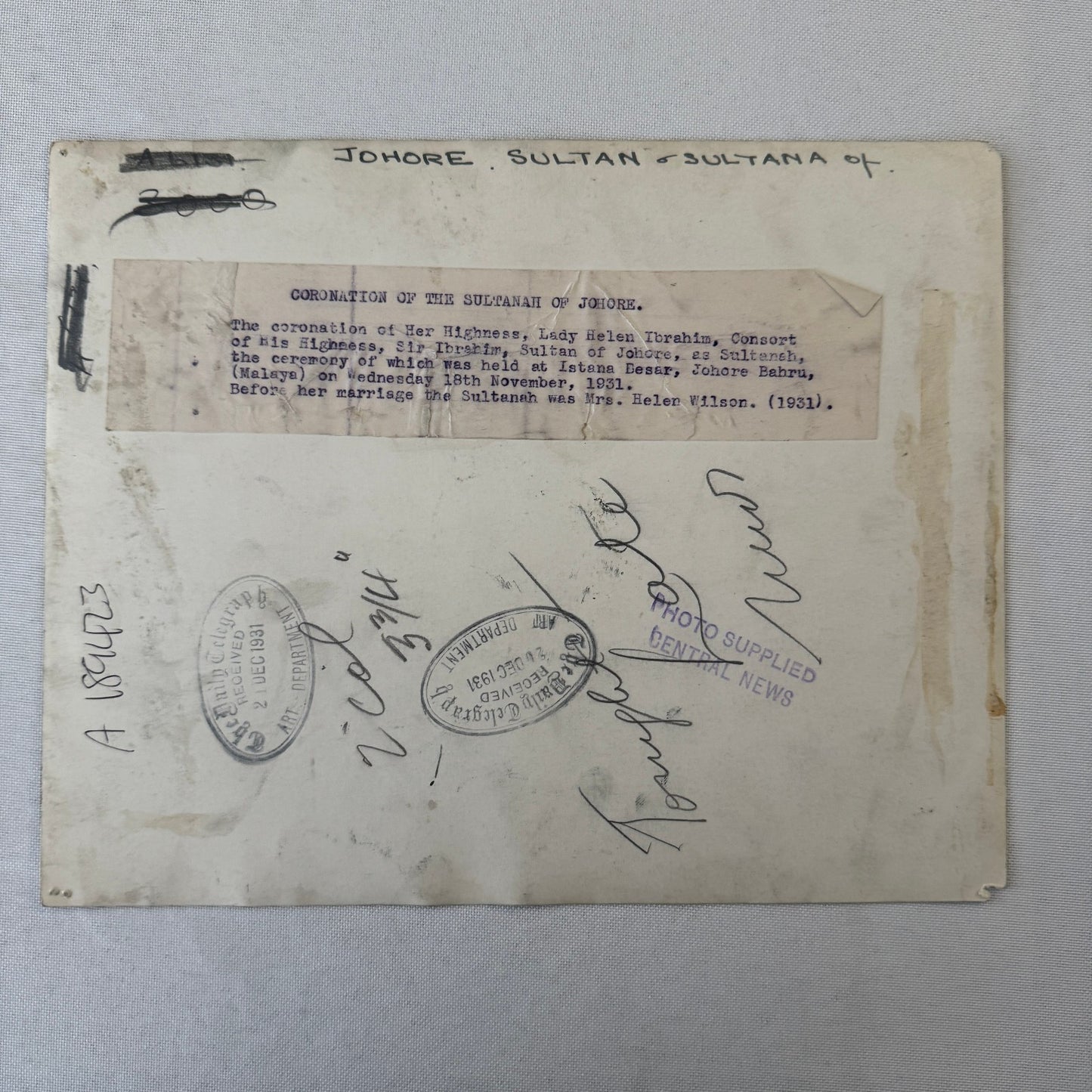 Sultanah of Johore Lady Helen Ibraham Press Photo Vintage 1931 Sultan Malysia