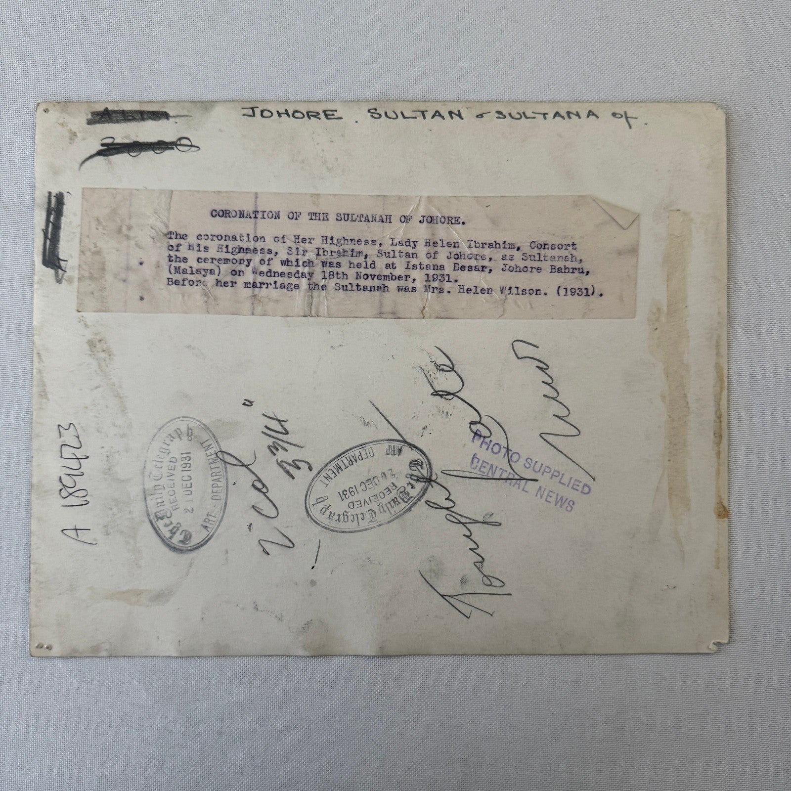 Sultanah of Johore Lady Helen Ibraham Press Photo Vintage 1931 Sultan Malysia