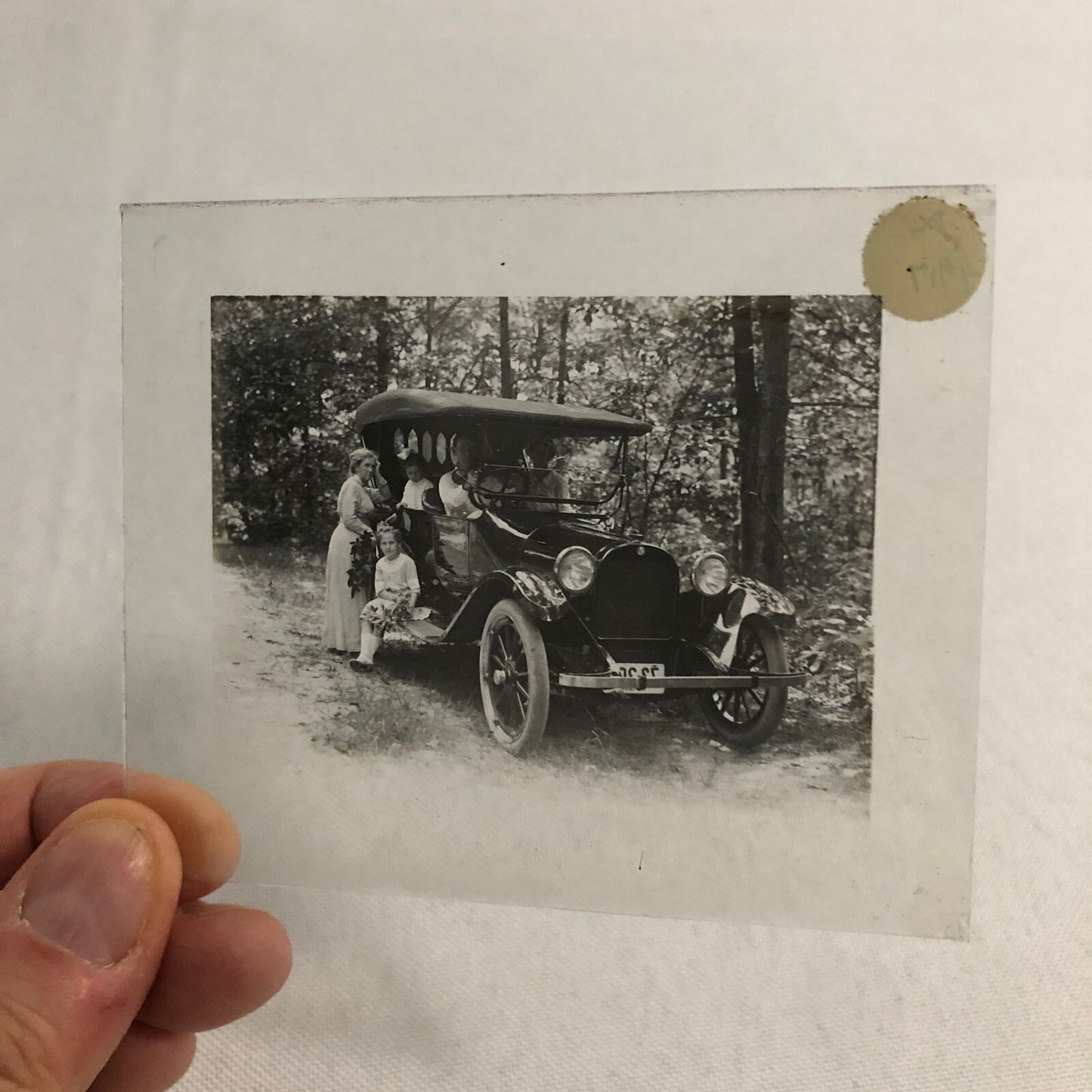 Antique Glass Plate Lantern Slide Photo Car Automobile People