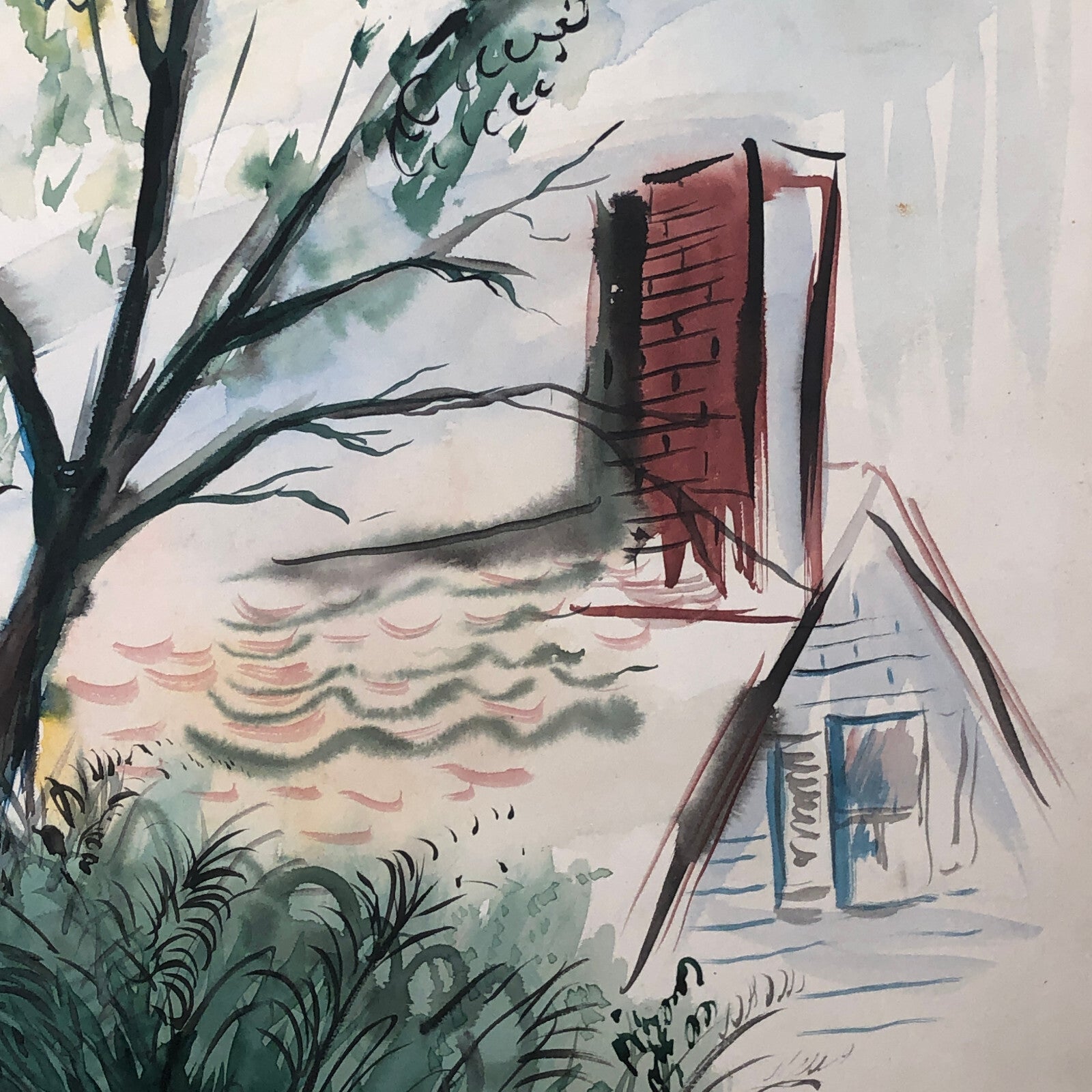 Vintage Painting Art Artwork Artist Arthur E Sudler Trees Houses