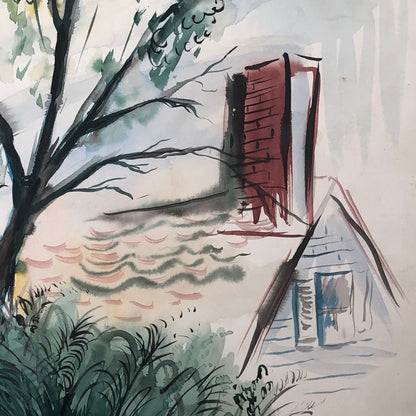 Vintage Painting Art Artwork Artist Arthur E Sudler Trees Houses