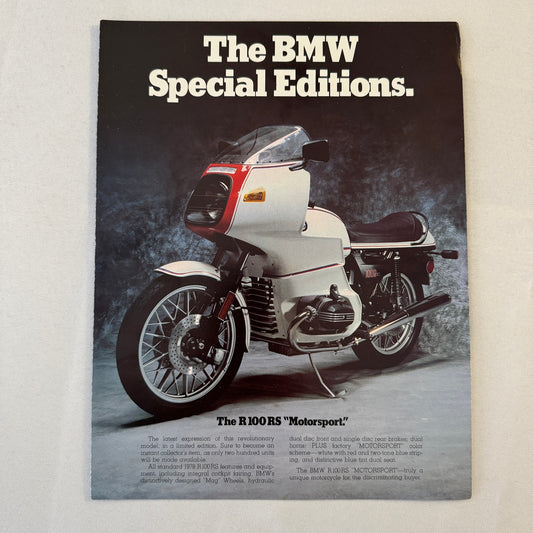 Vintage BMW Motorcycle Brochure Catalog R100RS Motorsport R100S Sport Touring