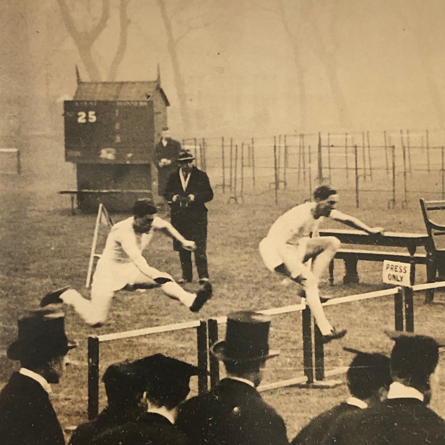 Press Photo Photograph Westminster School Boys Low Hurdles Jumping Running 1932