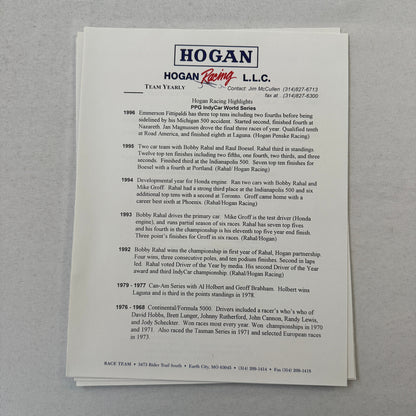 Hogan Racing PPG CART Dario Franchitti Reynard Mercedes Car Racing Press Kit