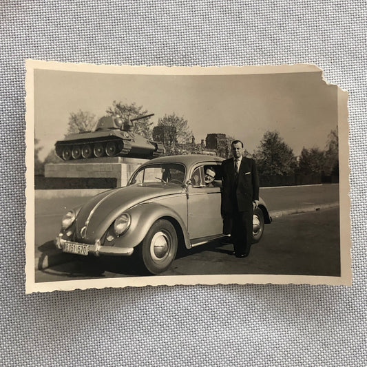 Vintage Photo Photograph Snapshot Men with VW Volkswagen Beetle Bug Car