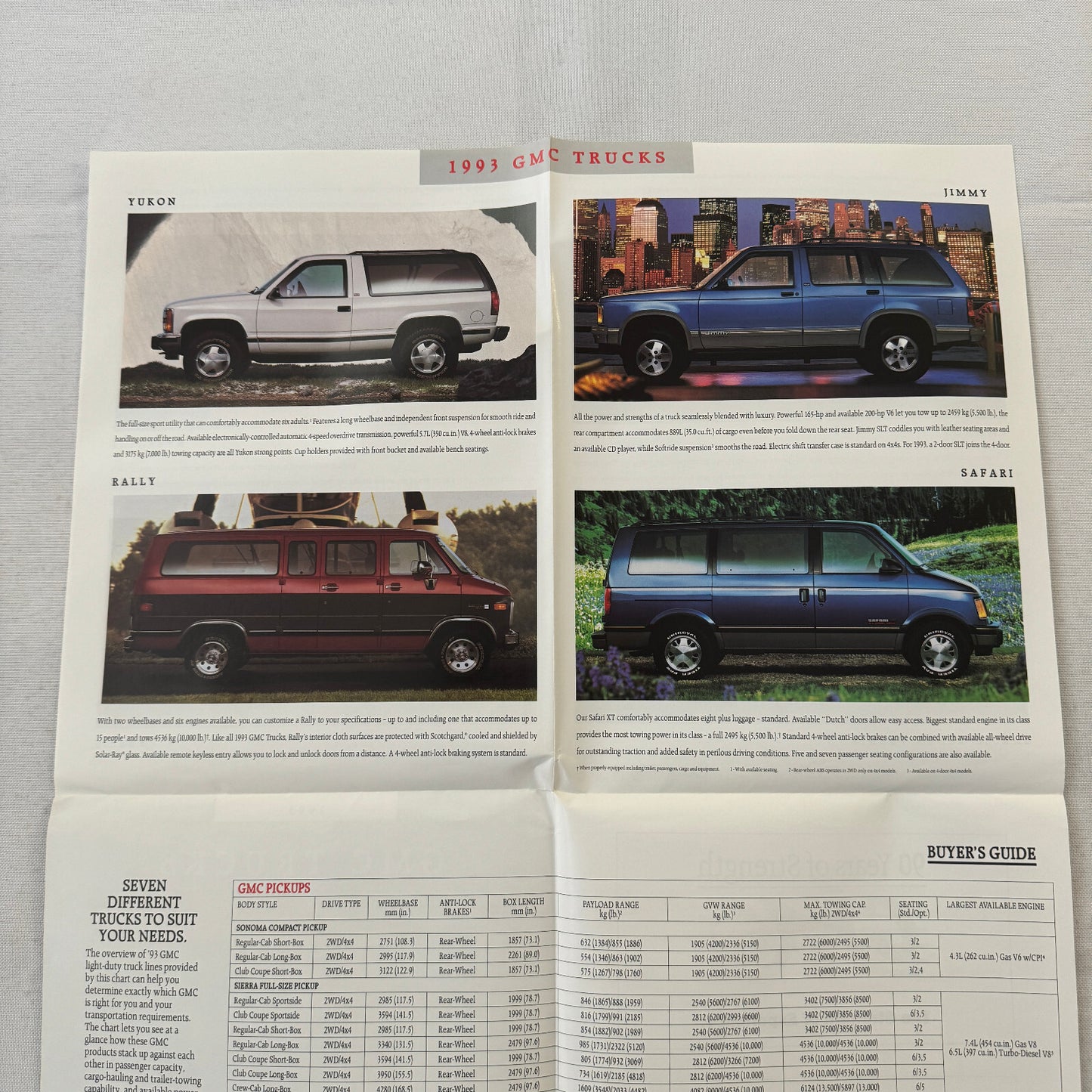 1993 GMC Truck Sales Brochure Catalog Sonoma Pickup Sierra Suburban Yukon Jimmy