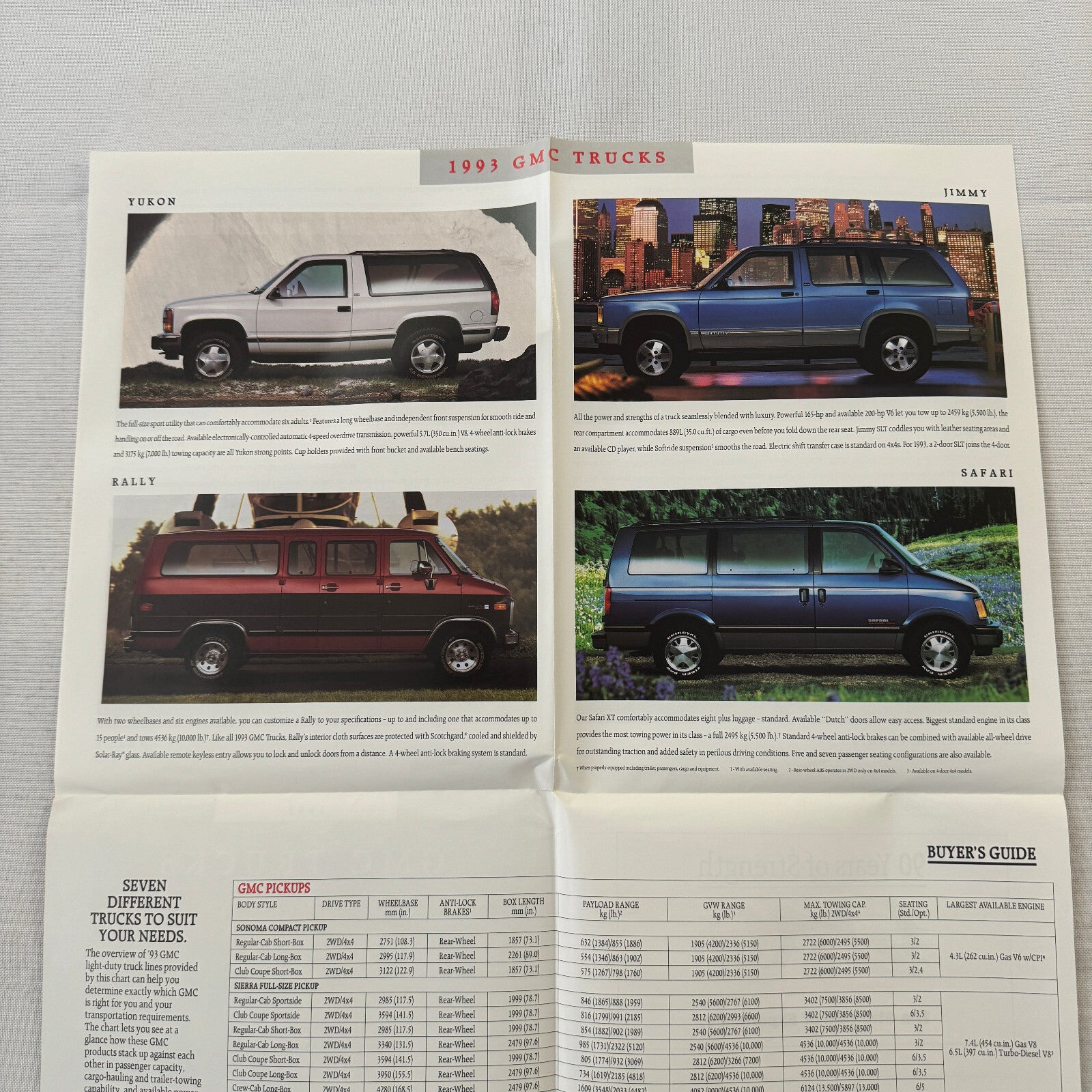 1993 GMC Truck Sales Brochure Catalog Sonoma Pickup Sierra Suburban Yukon Jimmy