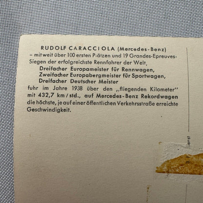 Rudolf Caracciola Mercedes Benz Racing Car Photo Postcard Post Card German