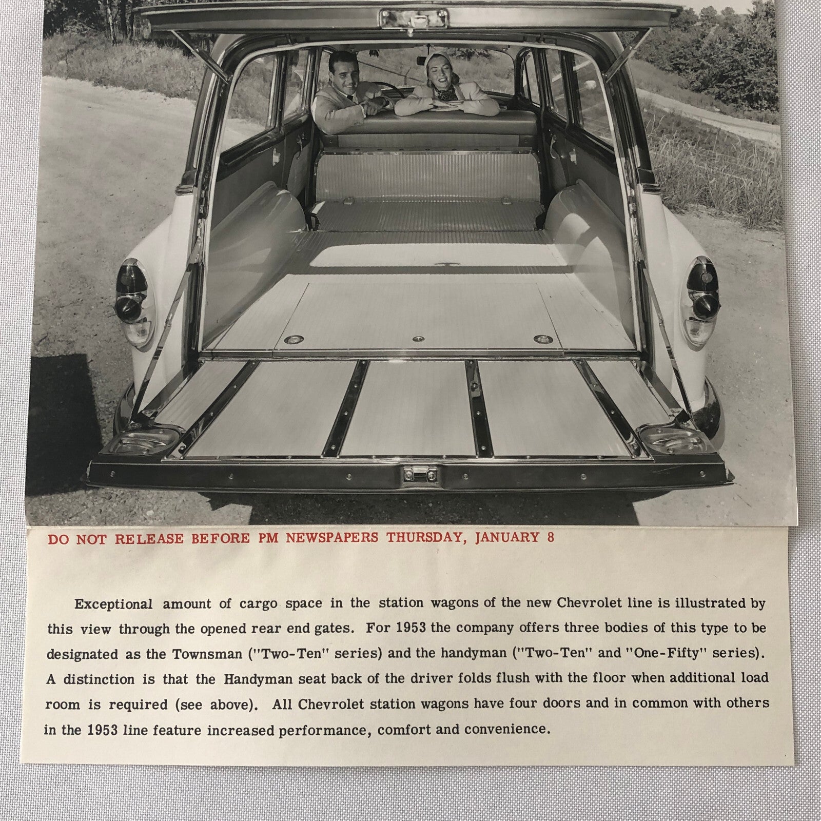 1953 Chevrolet Station Wagon Factory Press Photo Photograph Print