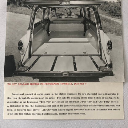 1953 Chevrolet Station Wagon Factory Press Photo Photograph Print