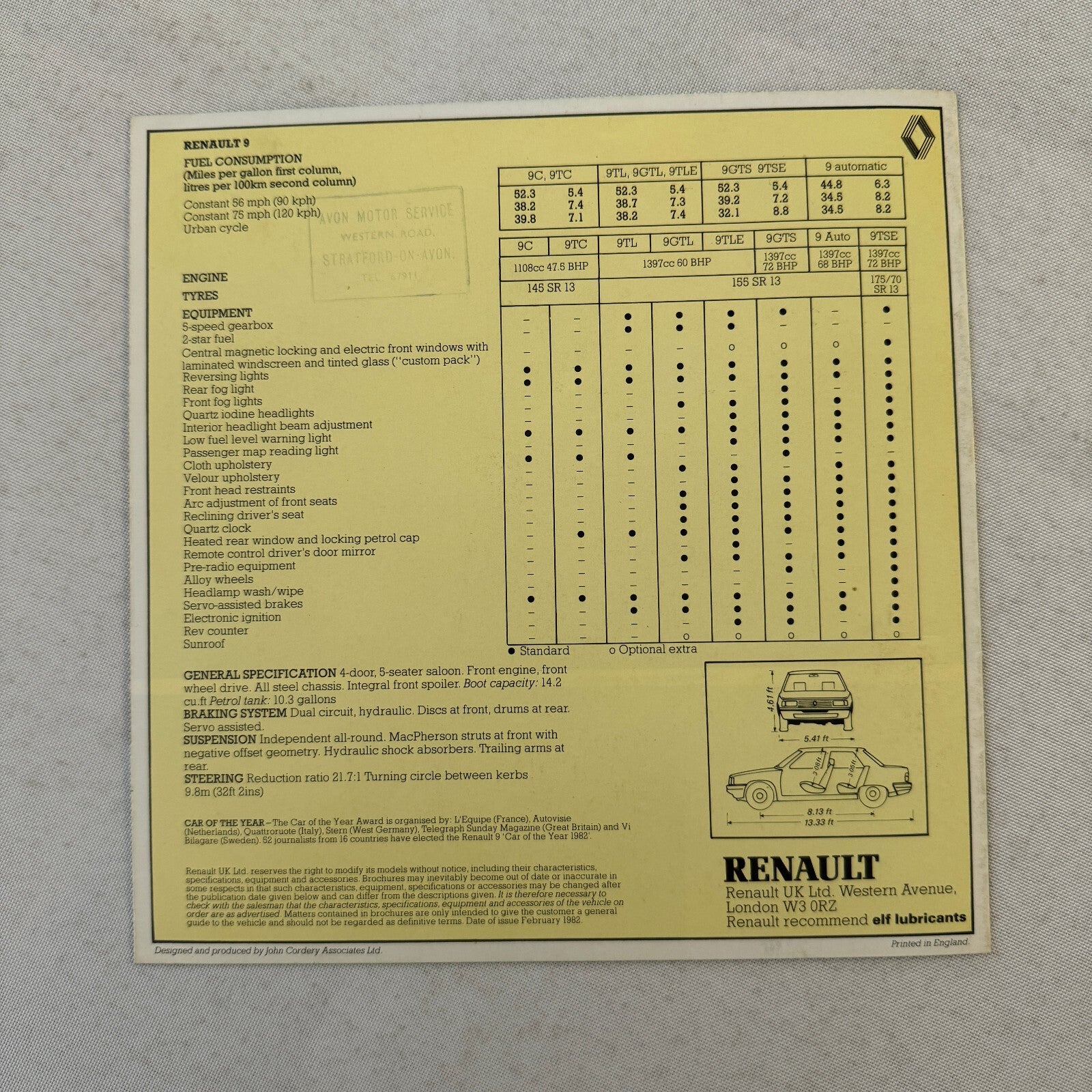 1982 Renault 9 Car Sales Brochure Catalog Advertising Vintage