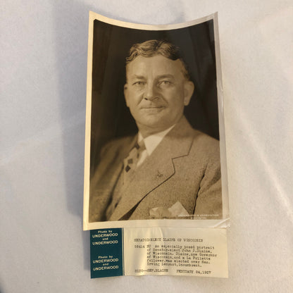 Press Photo Photograph Senator Elect John J Blaine Wisconsin 1927