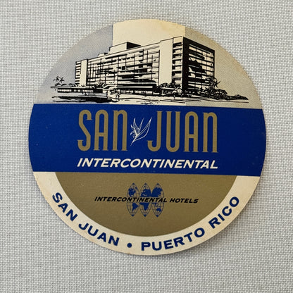 Vintage Hotel Travel Label San Juan Puerto Rico Intercontinental Hotel