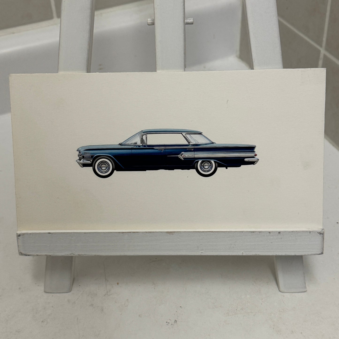 1960 Chevrolet Impala Sport Sedan Car Illustration Art Drawing Vintage Miniature
